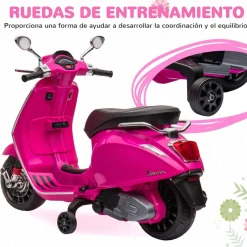 Hot Vespa 6V con música, radio FM y ruedines Rosa Vehículos De Batería O A Pedales