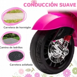 Hot Vespa 6V con música, radio FM y ruedines Rosa Vehículos De Batería O A Pedales