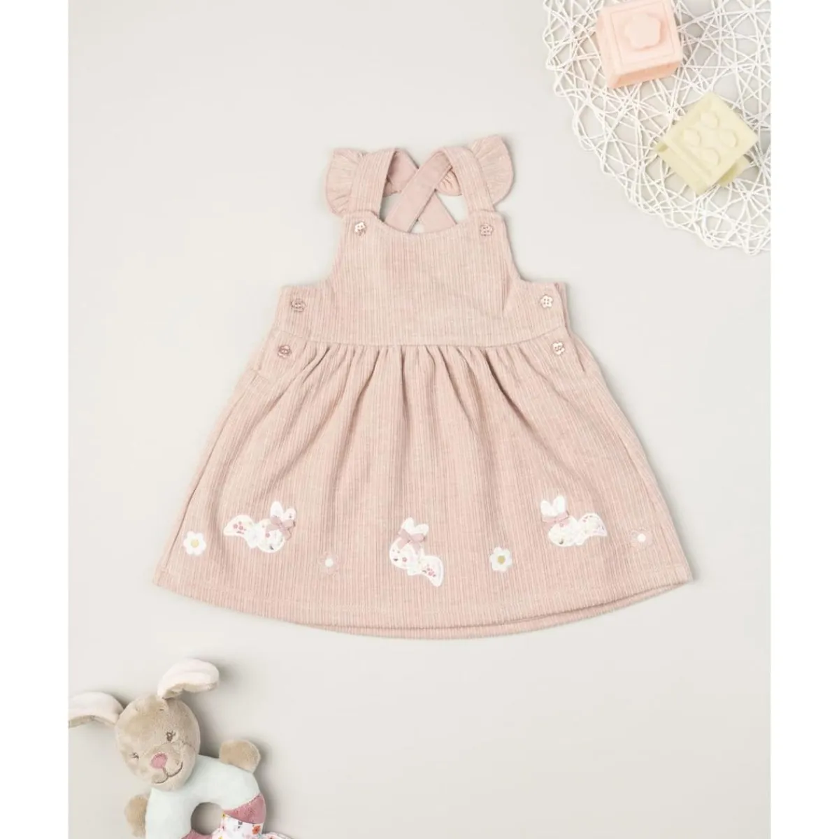 Vestido tipo peto de niña en rosa con conejitos*Prenatal Discount