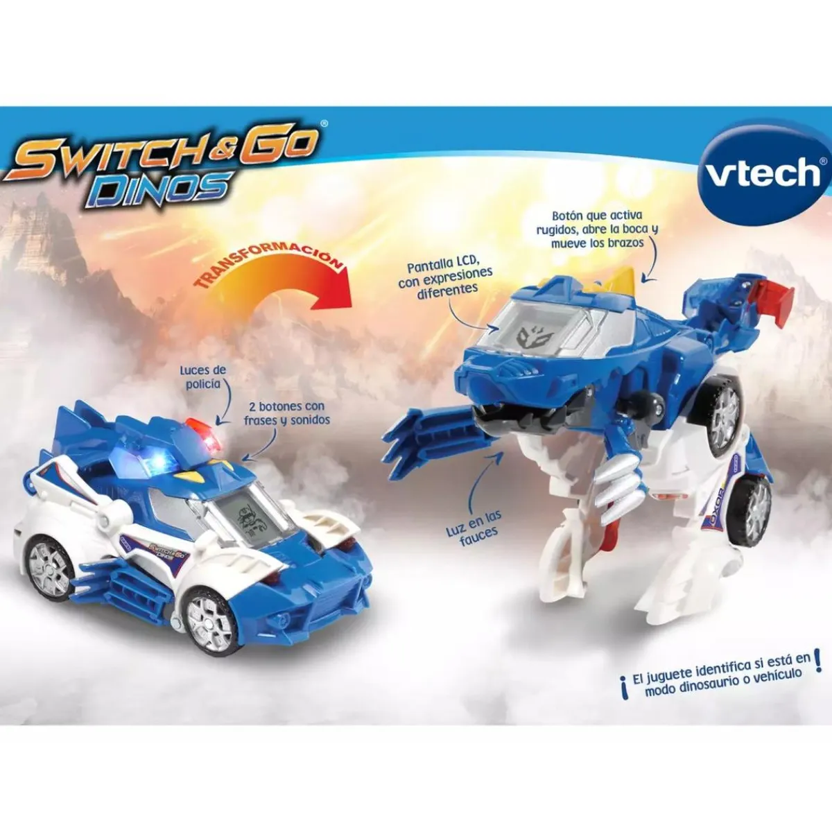 Online - Switch & Go Dinos Patrulla, tericinosaurio coche de policía transformable ㅤ Coleccionables Y Mini Mundos